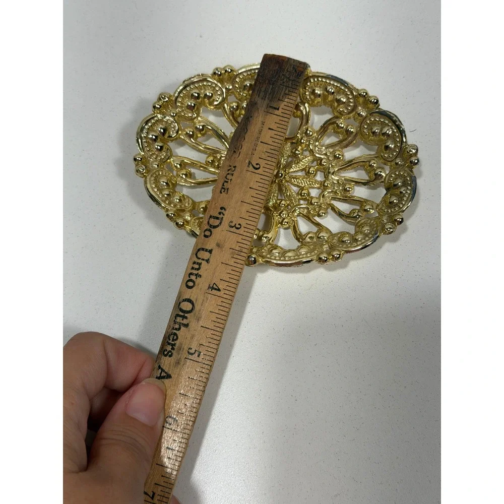 Vintage 1983 American‎ tack howe Gold Filigree Oval Trinket Jewelry Dish Footed